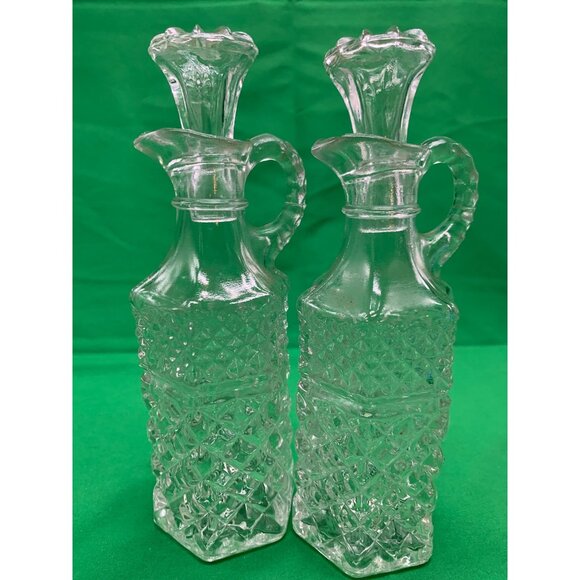 1960s 2 PC Vinegar and Oil Set Clear Glass - Picture 1 of 6